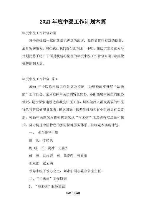 2021年度中医工作计划六篇