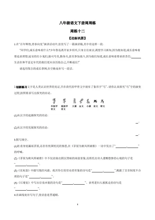 统编版2023-2024学年八年级语文下册周周练 周练十二(后附参考答案)