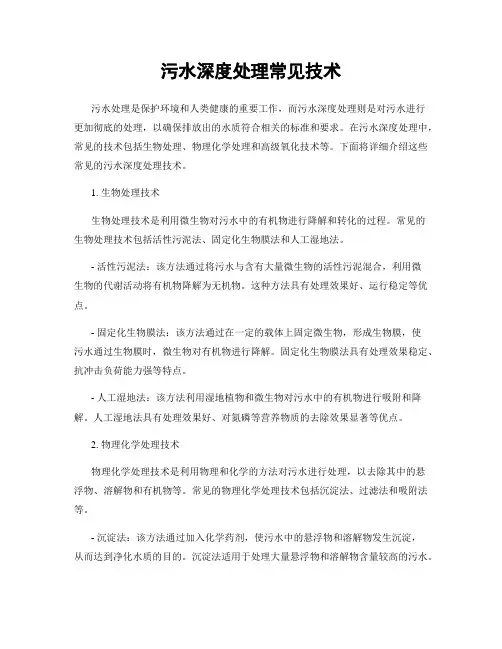 污水深度处理常见技术