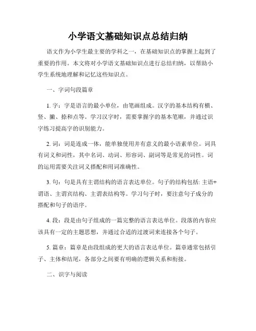 小学语文基础知识点总结归纳