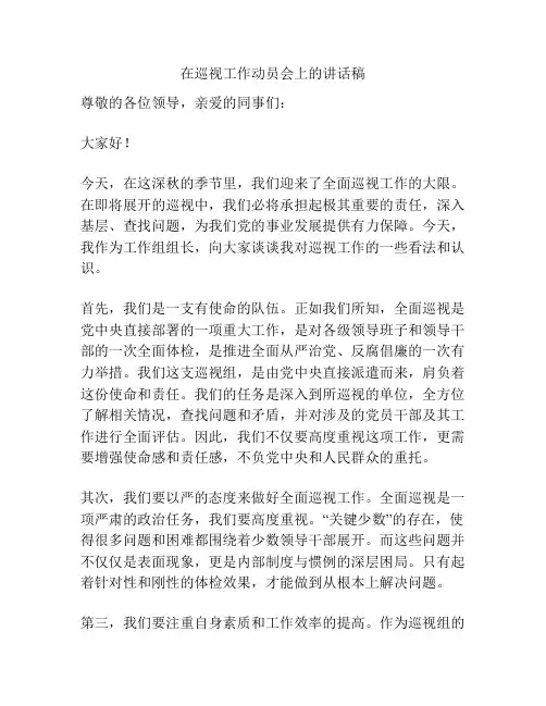 在巡视工作动员会上的讲话稿