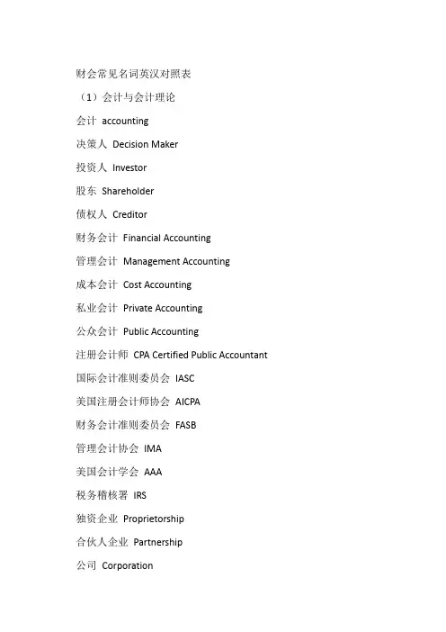 会计中英文对照