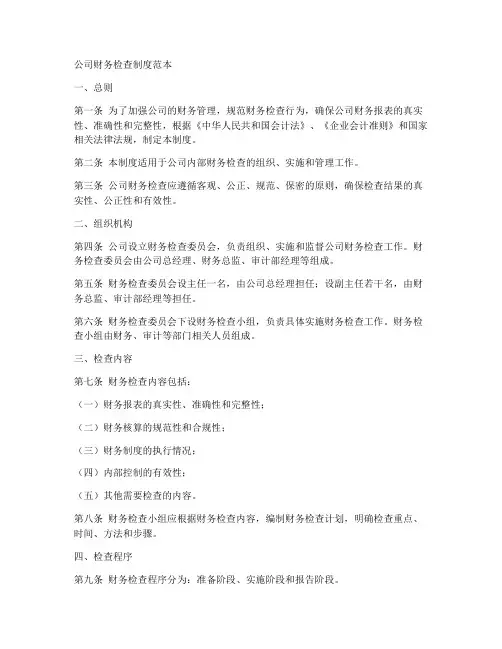 公司财务检查制度范本