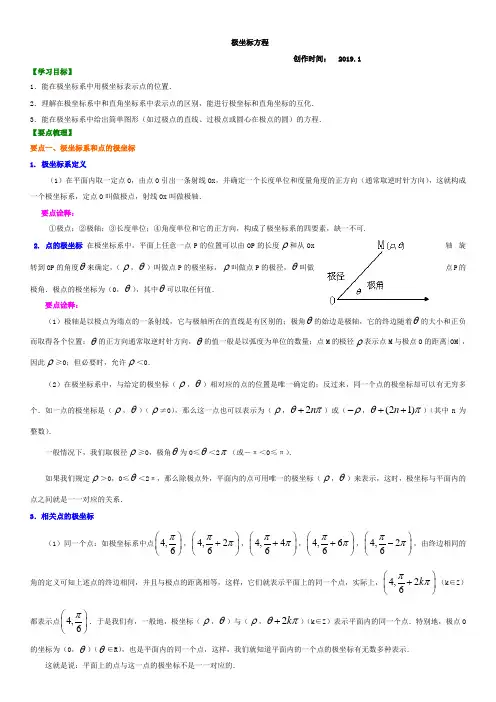 (完整)2019年高中数学极坐标方程知识点总结题型汇总,推荐文档