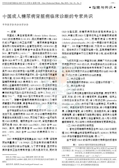 中国成人糖尿病肾脏病临床诊断的专家共识