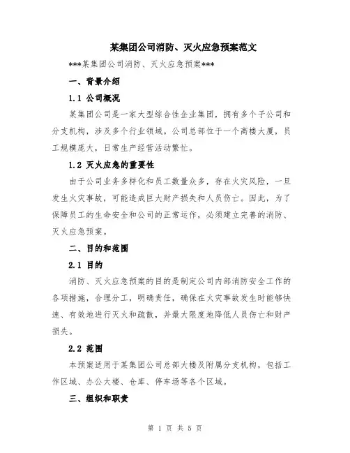 某集团公司消防、灭火应急预案范文