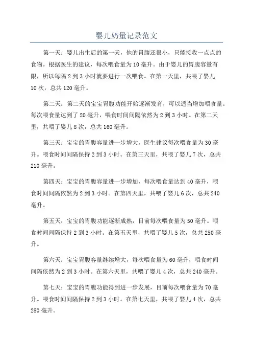 婴儿奶量记录范文