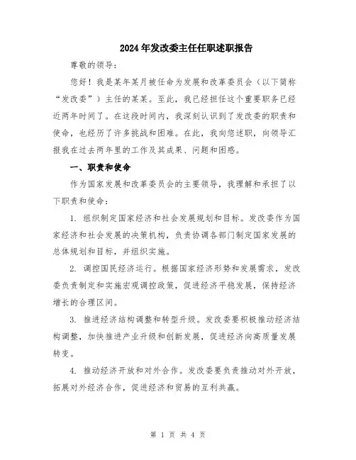 2024年发改委主任任职述职报告