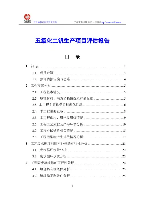 五氧化二钒生产项目评估报告