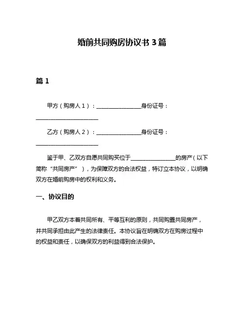 婚前共同购房协议书3篇
