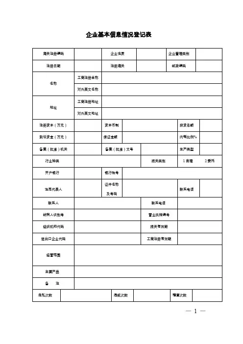 (报关单证)报关单位相关表格