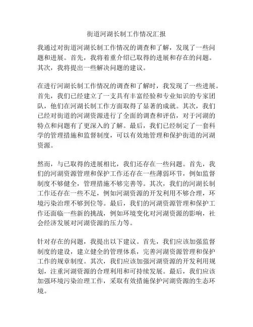 街道河湖长制工作情况汇报