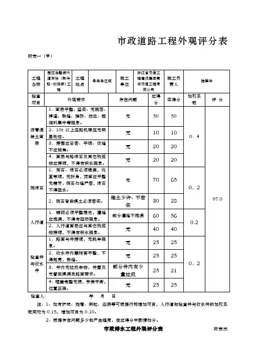 市政工程外观、实测实量评定表格