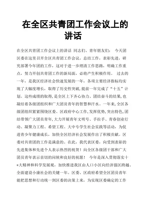 在全区共青团工作会议上的讲话