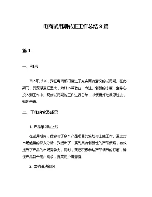电商试用期转正工作总结8篇