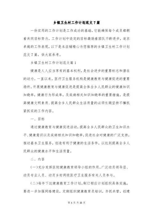 乡镇卫生村工作计划范文7篇