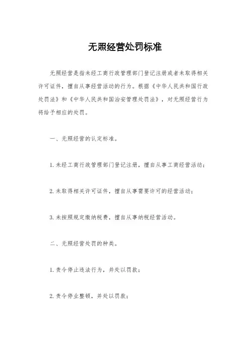 无照经营处罚标准