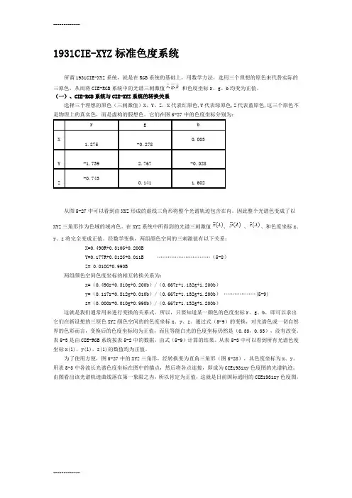 [整理]1931CIE-XYZ标准色度系统