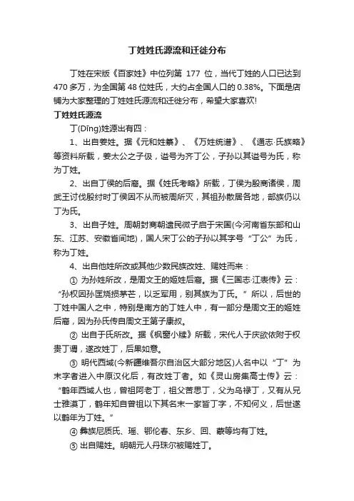丁姓姓氏源流和迁徙分布