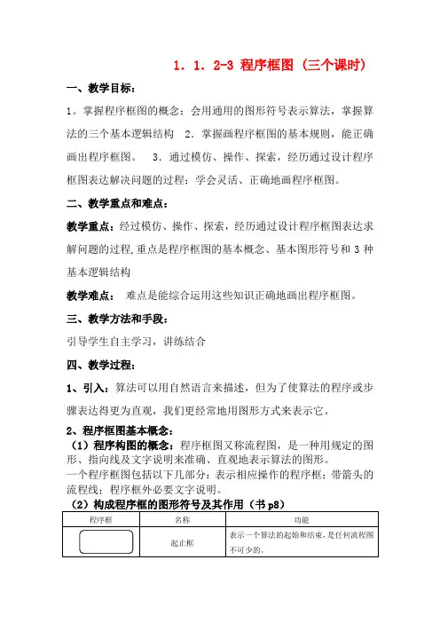 高中数学 第一章算法1.1.2-3 程序框图教案 新人教B版必修3