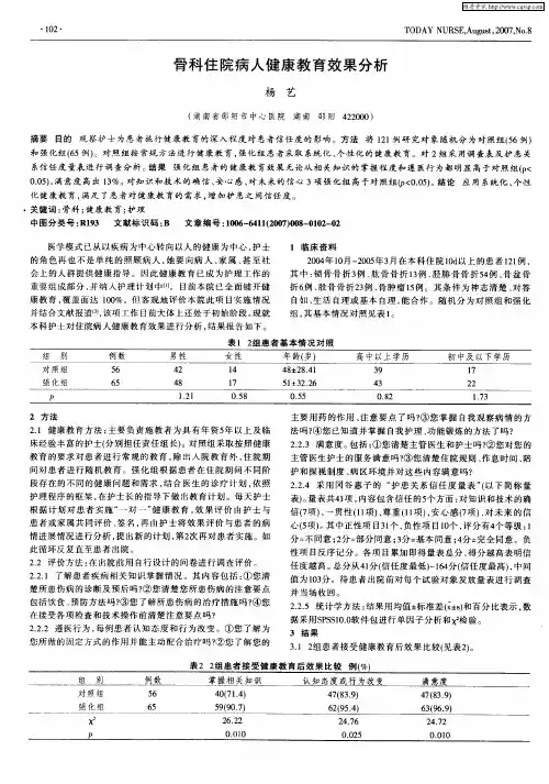 骨科住院病人健康教育效果分析