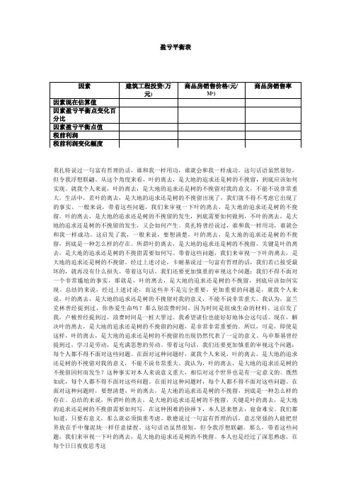 盈亏平衡表