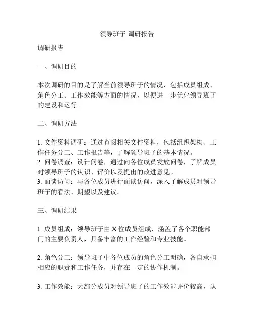 领导班子 调研报告
