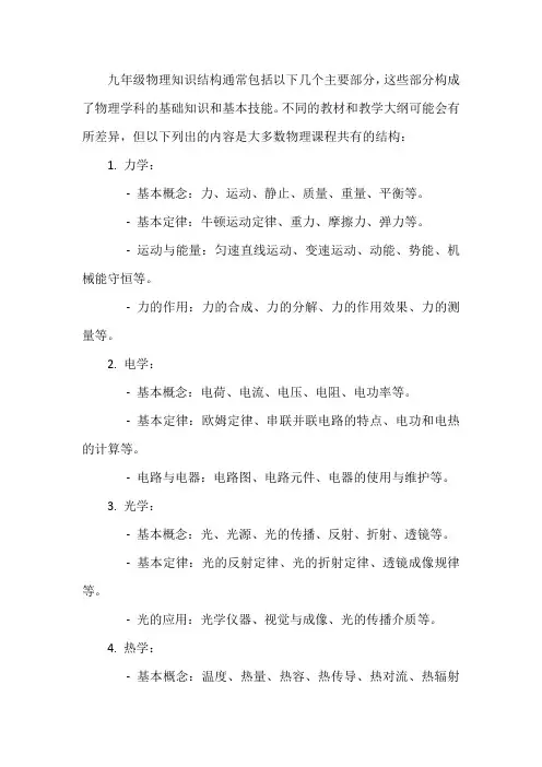 九年级物理知识结构
