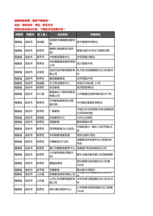 新版福建省龙岩市家政企业公司商家户名录单联系方式地址大全56家