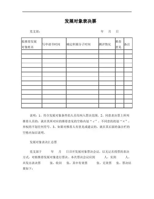 发展对象表决票