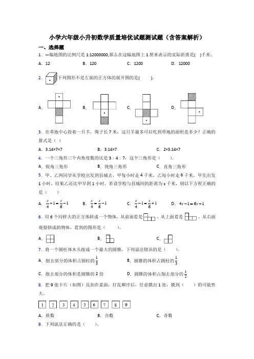 小学六年级小升初数学质量培优试题测试题(含答案解析)