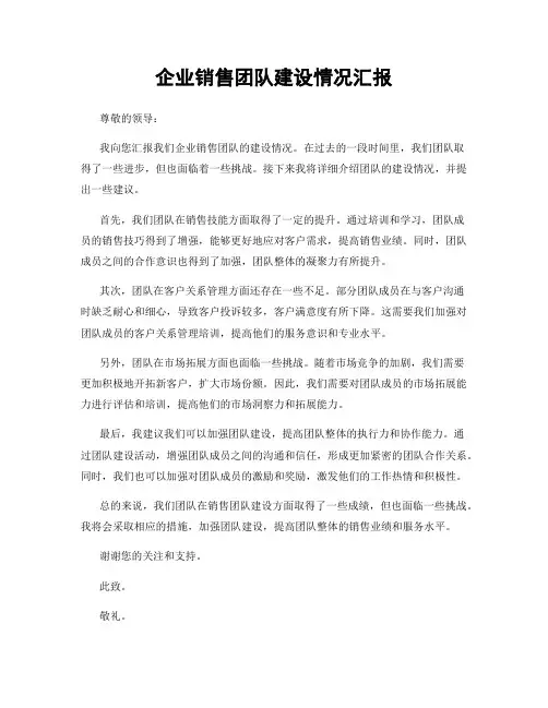 企业销售团队建设情况汇报