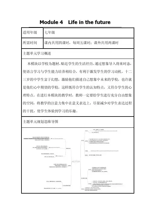初中英语《Module4Lifeinthefuture》单元教学设计以及思维导图