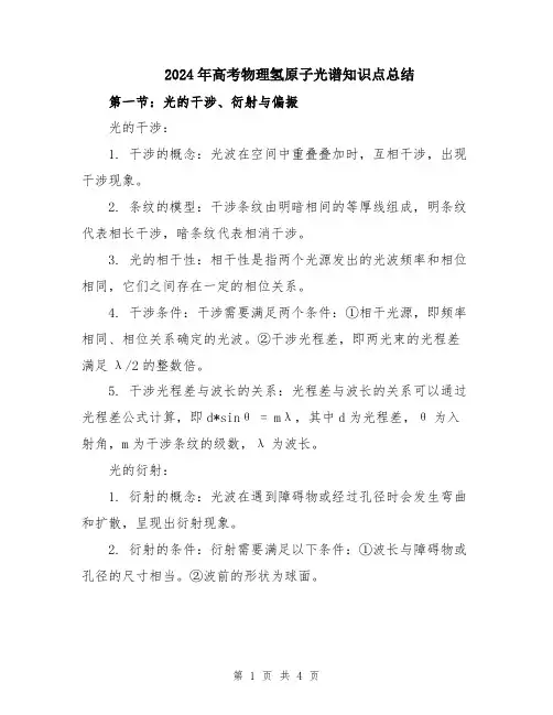 2024年高考物理氢原子光谱知识点总结