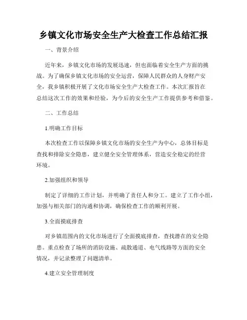 乡镇文化市场安全生产大检查工作总结汇报