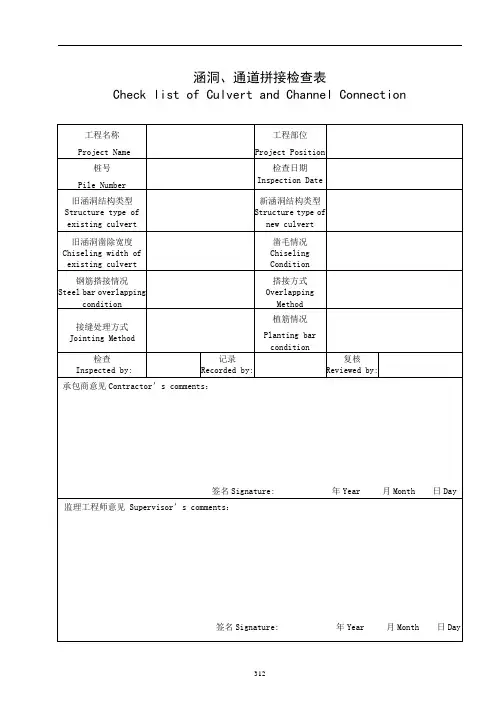 国外公路项目 涵洞接长、桥梁维修等表格 中英文模板