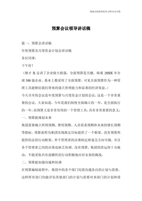预算会议领导讲话稿