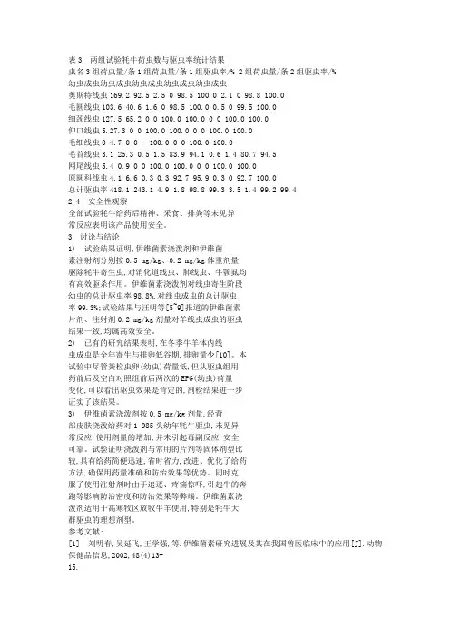 表3两组试验牦牛荷虫数与驱虫率统计结果
