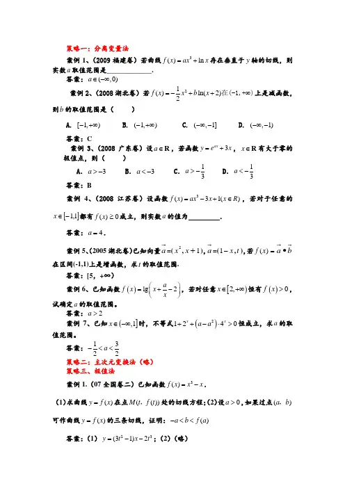 利用导数求参数范围的八种策略