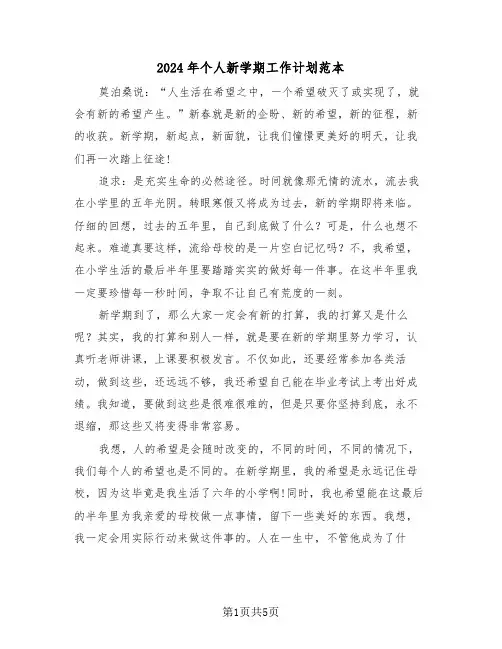 2024年个人新学期工作计划范本(二篇)