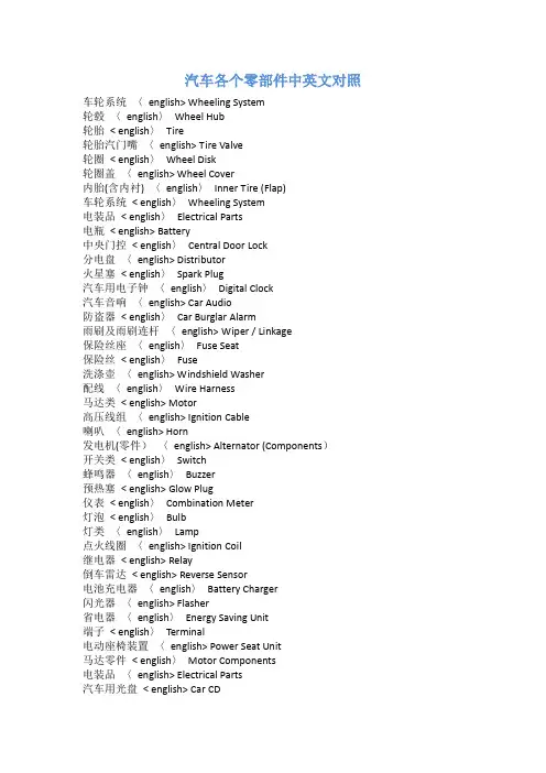 汽车各个零部件中英文对照