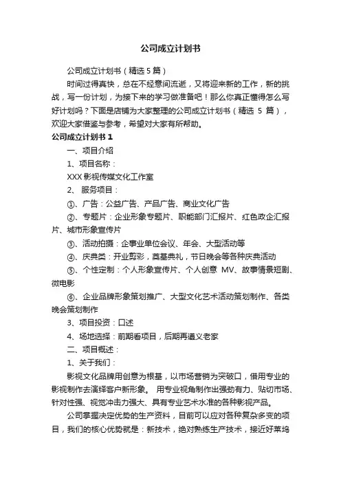公司成立计划书