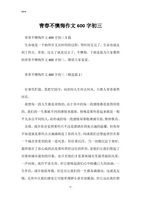 青春不后悔作文600字初三