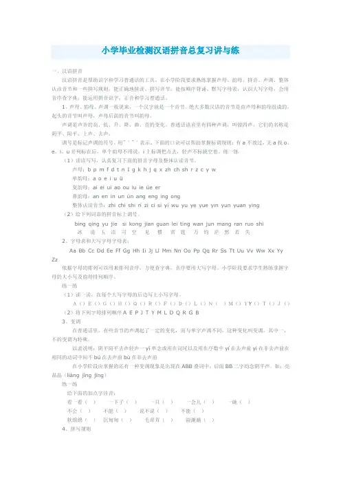 小学毕业检测汉语拼音总复习讲与练