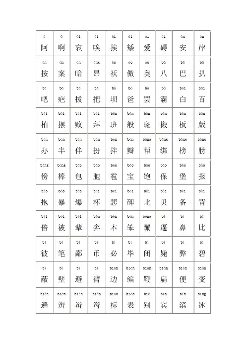 普通话水平测试用常用汉字大全含拼音