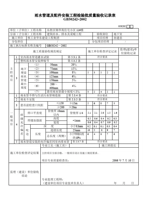 雨水管道检验批