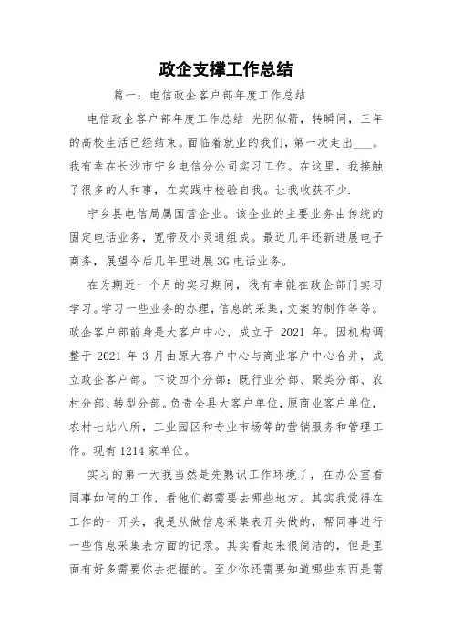 政企支撑工作总结