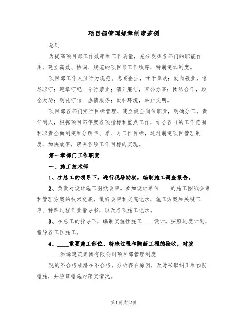 项目部管理规章制度范例(五篇)