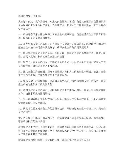 经理安全承诺书范文