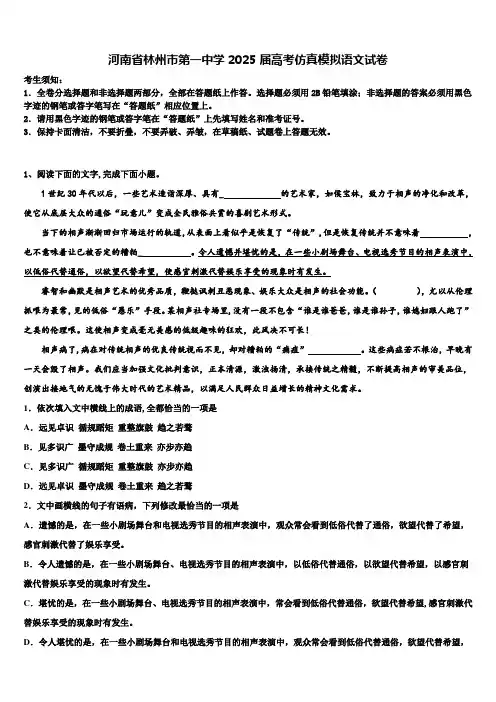 河南省林州市第一中学2025届高考仿真模拟语文试卷含解析